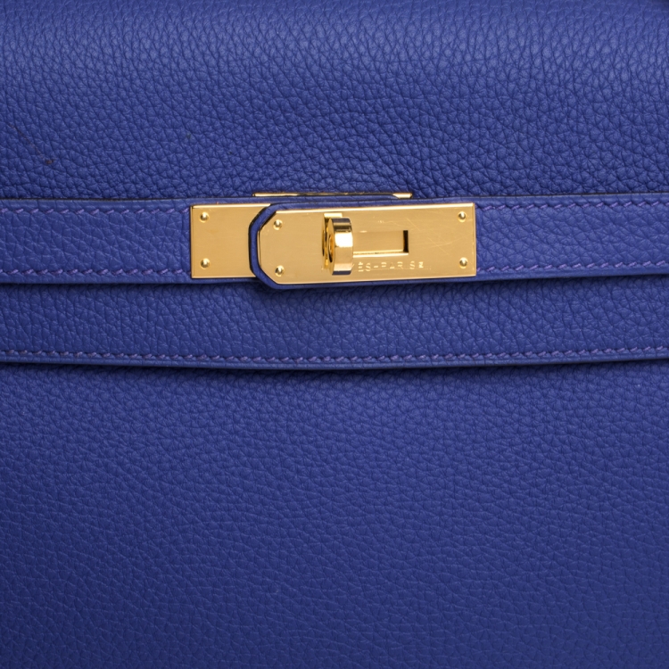Pre Owned Hermes Blue Encre Evercolor Leather Gold Hardware Kelly Retourne 35 Bag