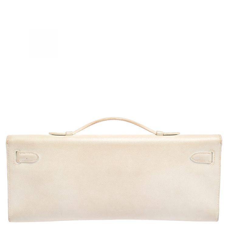 Pre Owned Hermes White Swift Leather Palladium Hardware Kelly Cut Clutch