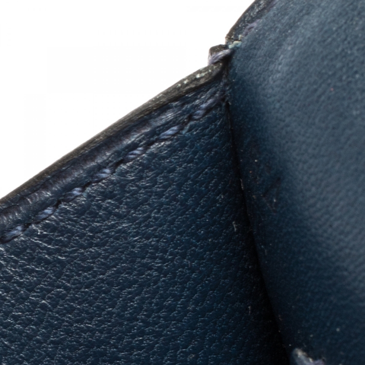 Pre Owned Hermes Blue De Galice Box Calf Leather Palladium Hardware Verrou Clutch