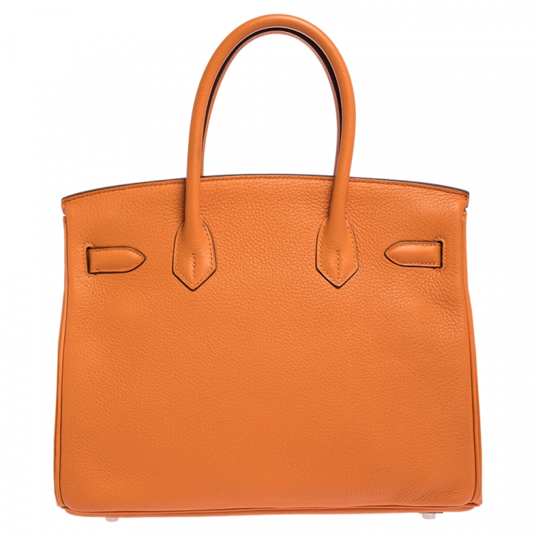 Pre Owned Hermes Orange Togo Leather Palladium Hardware Birkin 30 Bag