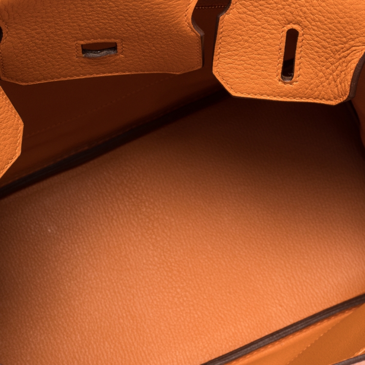 Pre Owned Hermes Orange Togo Leather Palladium Hardware Birkin 30 Bag