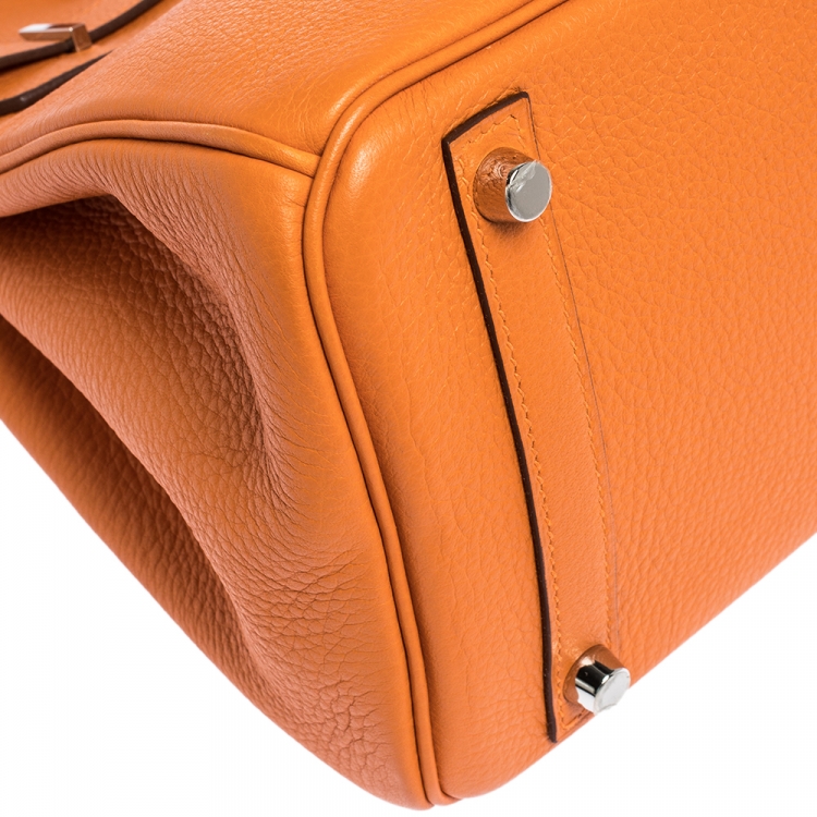 Pre Owned Hermes Orange Togo Leather Palladium Hardware Birkin 30 Bag