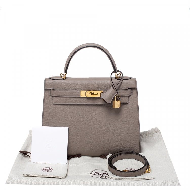 Pre Owned Hermes Gris Asphalte Epsom Leather Gold Hardware Kelly Sellier 28 Bag