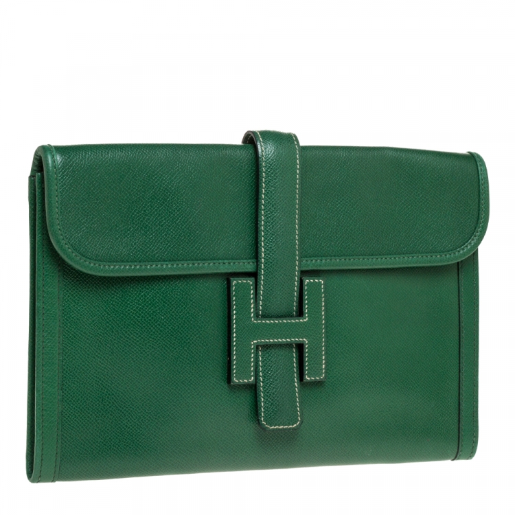Pre Owned Hermes Cactus Courchevel Leather Jige PM Clutch