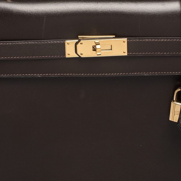 مملوكة مسبقًا Hermes Cacao Box Calf Leather Gold Hardware Kelly Sellier 35 Bag