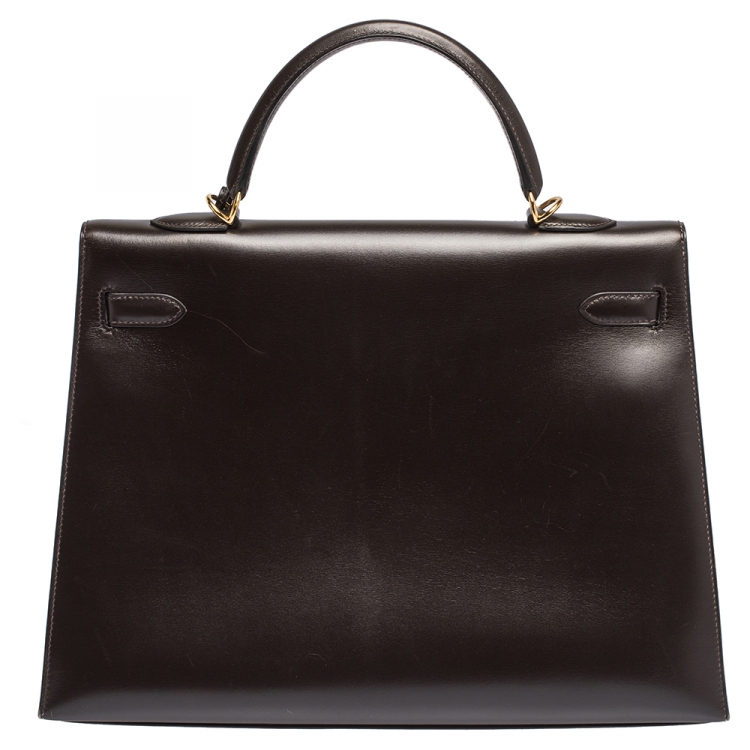 مملوكة مسبقًا Hermes Cacao Box Calf Leather Gold Hardware Kelly Sellier 35 Bag