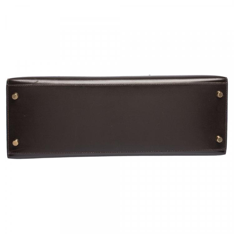 مملوكة مسبقًا Hermes Cacao Box Calf Leather Gold Hardware Kelly Sellier 35 Bag