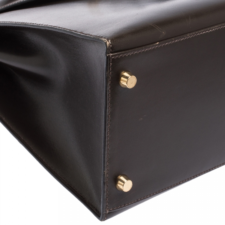 مملوكة مسبقًا Hermes Cacao Box Calf Leather Gold Hardware Kelly Sellier 35 Bag