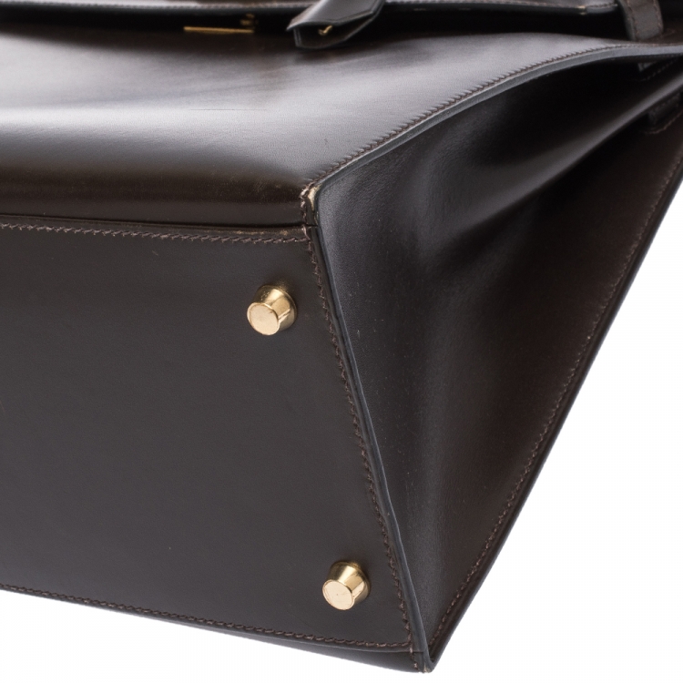 مملوكة مسبقًا Hermes Cacao Box Calf Leather Gold Hardware Kelly Sellier 35 Bag