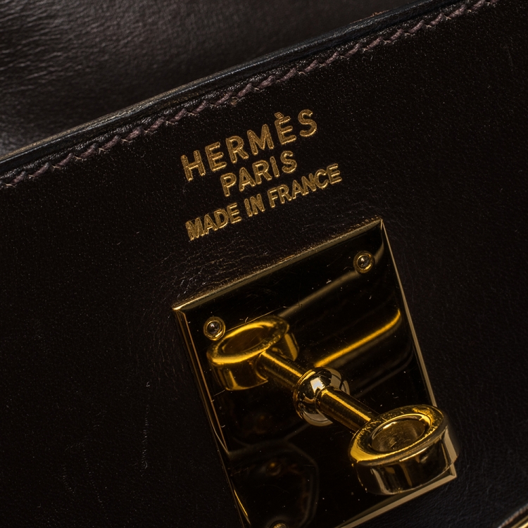 مملوكة مسبقًا Hermes Cacao Box Calf Leather Gold Hardware Kelly Sellier 35 Bag