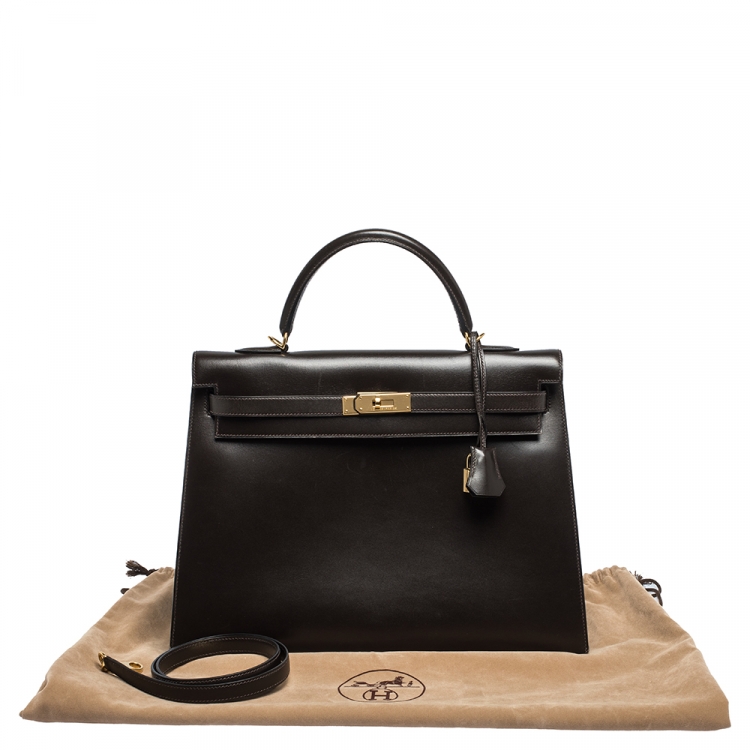مملوكة مسبقًا Hermes Cacao Box Calf Leather Gold Hardware Kelly Sellier 35 Bag