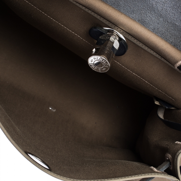 Pre Owned Hermès Bleu Indigo/Khaki Canvas and Leather Herbag Zip 31 Bag