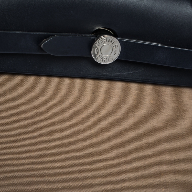Pre Owned Hermès Bleu Indigo/Khaki Canvas and Leather Herbag Zip 31 Bag