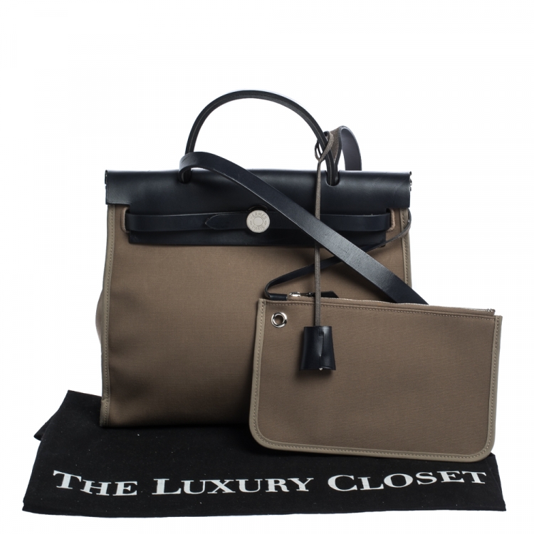 Pre Owned Hermès Bleu Indigo/Khaki Canvas and Leather Herbag Zip 31 Bag