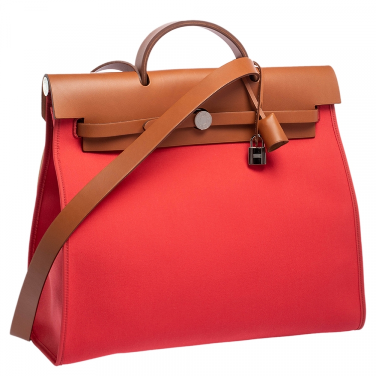 مملوكة مسبقًا Hermes Natural/Rose Jaipur Canvas and Leather Herbag Zip 39 Bag
