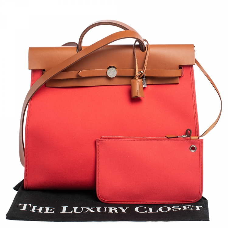 مملوكة مسبقًا Hermes Natural/Rose Jaipur Canvas and Leather Herbag Zip 39 Bag