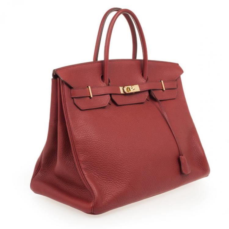 Hermès Rouge Garance Red Taurillone Clemence leather & Gold Birkin 40 Tote  Bag