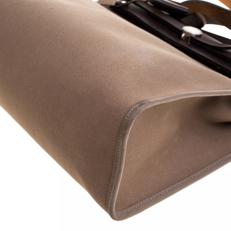 Pre Owned Hermes Khaki/Brown Canvas and Leather Herbag Zip 31 Bag