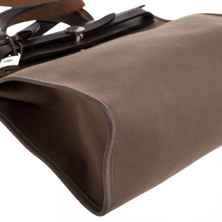 Pre Owned Hermes Khaki/Brown Canvas and Leather Herbag Zip 31 Bag