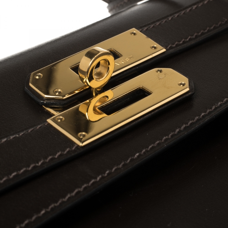 Pre Owned Hermes Cacao Box Calf Leather Gold Hardware Kelly Sellier 35 Bag