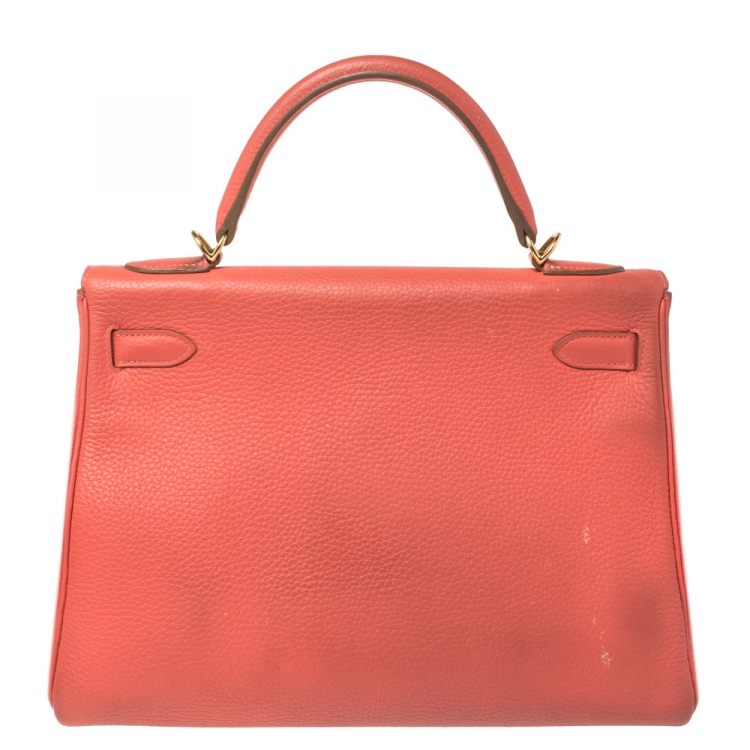 Pre Owned Hermes Rose Jaipur Clemence Leather Gold Hardware Kelly Retourne 32 Bag