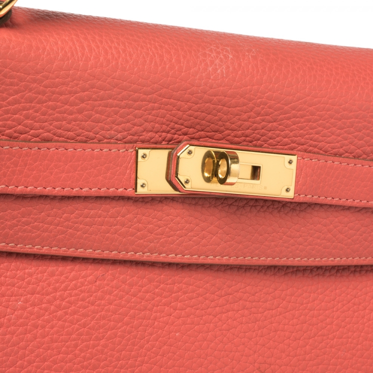 Pre Owned Hermes Rose Jaipur Clemence Leather Gold Hardware Kelly Retourne 32 Bag