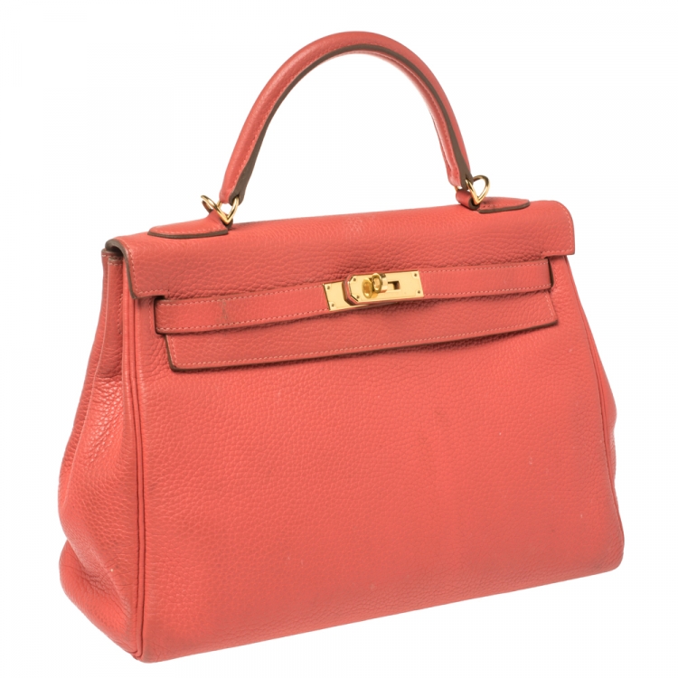 Pre Owned Hermes Rose Jaipur Clemence Leather Gold Hardware Kelly Retourne 32 Bag