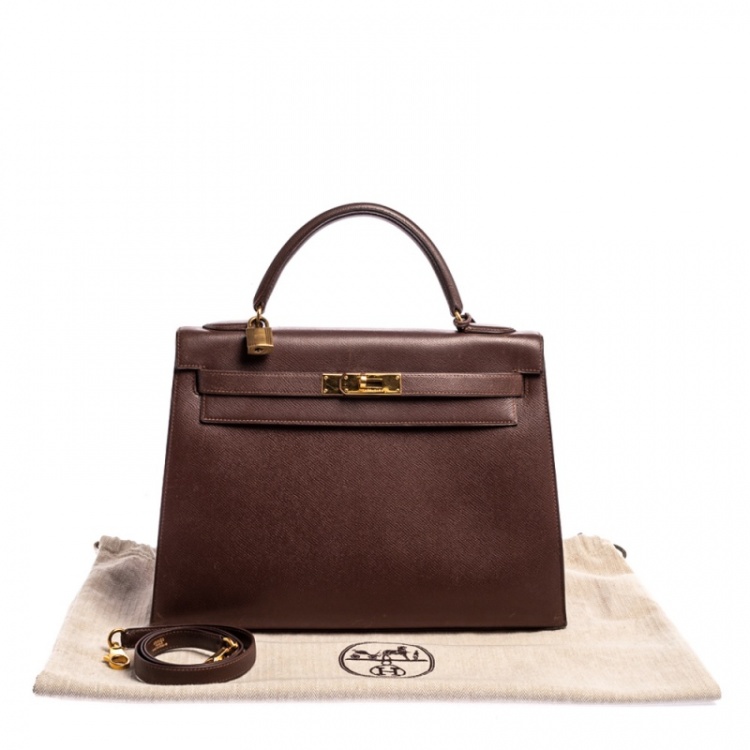 مملوكة مسبقًا Hermes Chocolat Courchevel Leather Gold Hardware Kelly Sellier 32 Bag