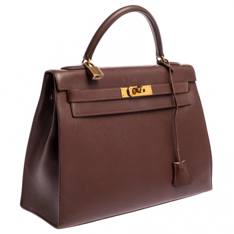 مملوكة مسبقًا Hermes Chocolat Courchevel Leather Gold Hardware Kelly Sellier 32 Bag