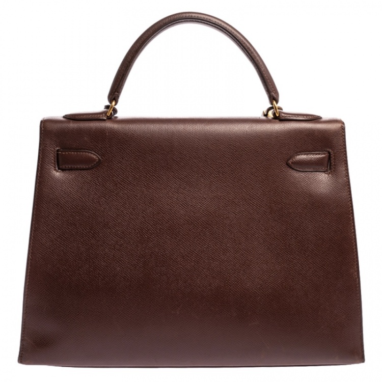 مملوكة مسبقًا Hermes Chocolat Courchevel Leather Gold Hardware Kelly Sellier 32 Bag