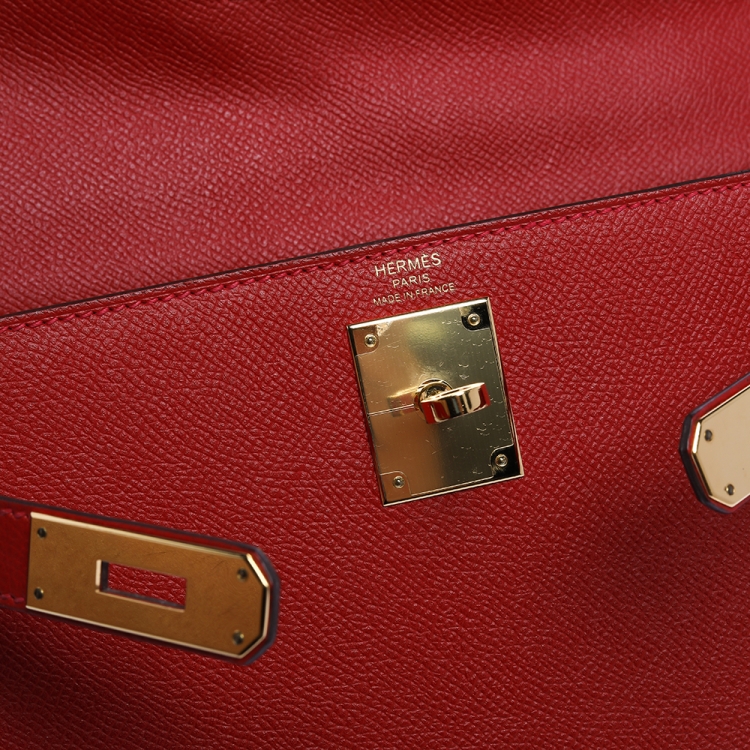 Pre Owned Hermes Rouge Casaque Epsom Leather Gold Hardware Kelly Sellier 28 Bag