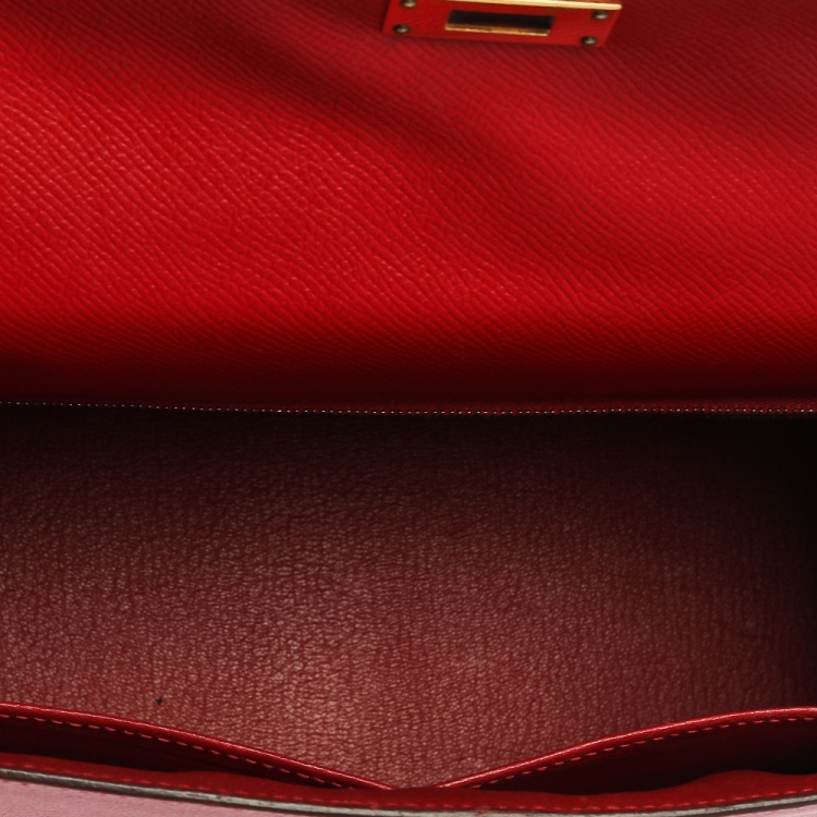 Pre Owned Hermes Rouge Casaque Epsom Leather Gold Hardware Kelly Sellier 28 Bag