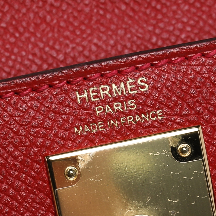 Pre Owned Hermes Rouge Casaque Epsom Leather Gold Hardware Kelly Sellier 28 Bag