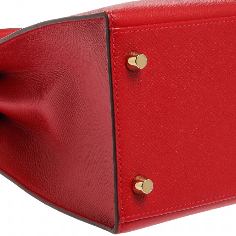 Pre Owned Hermes Rouge Casaque Epsom Leather Gold Hardware Kelly Sellier 28 Bag