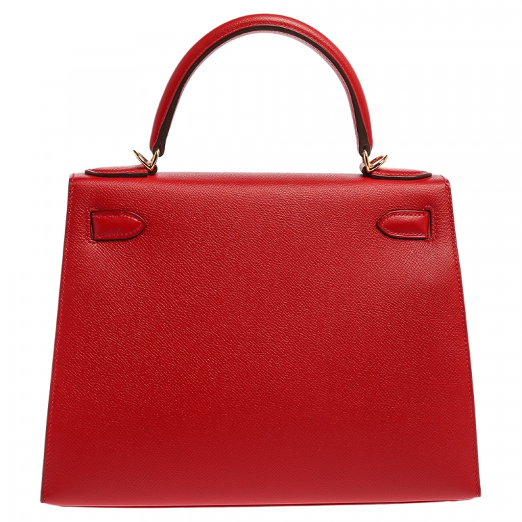 Pre Owned Hermes Rouge Casaque Epsom Leather Gold Hardware Kelly Sellier 28 Bag