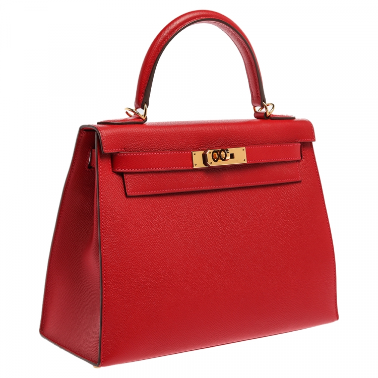 Pre Owned Hermes Rouge Casaque Epsom Leather Gold Hardware Kelly Sellier 28 Bag