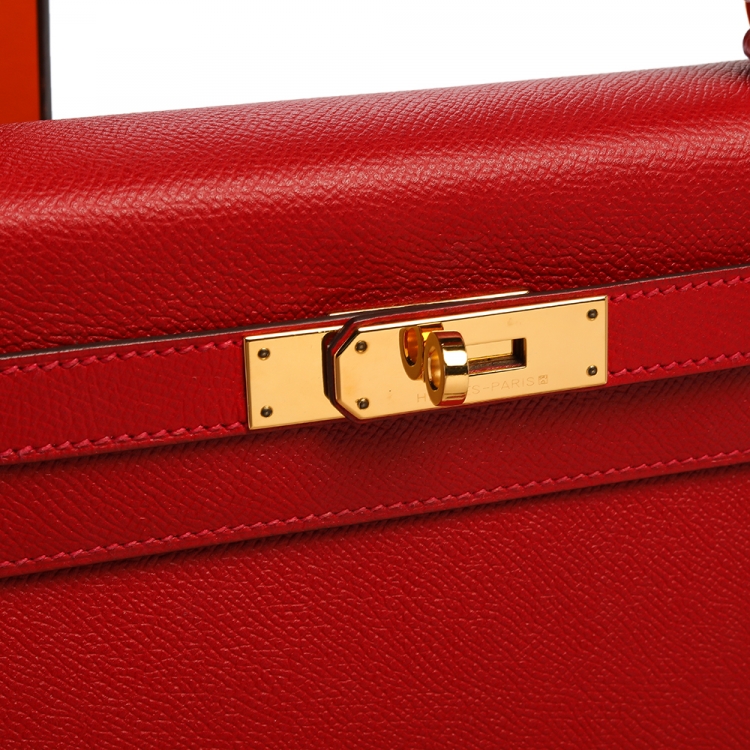 Pre Owned Hermes Rouge Casaque Epsom Leather Gold Hardware Kelly Sellier 28 Bag
