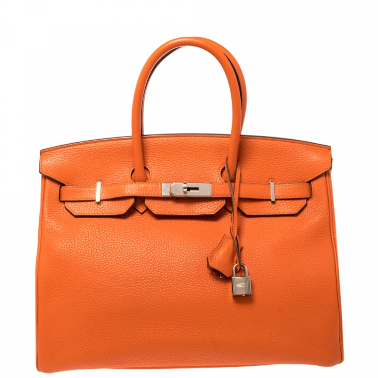Hermes Orange Poppy Clemence Leather Palladium Hardware Birkin 35 Bag Hermes