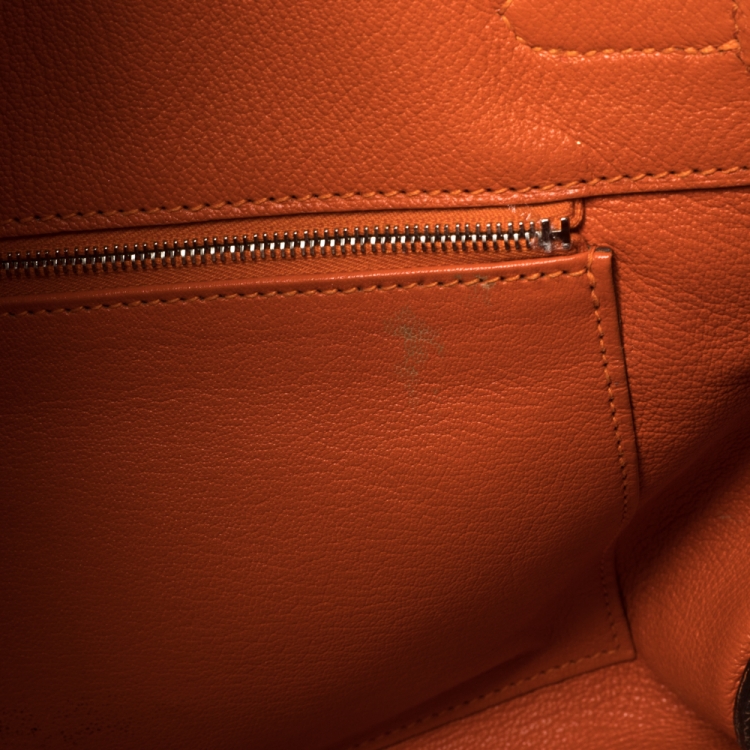 Pre Owned Hermes Orange Poppy Clemence Leather Palladium Hardware Birkin 35 Bag