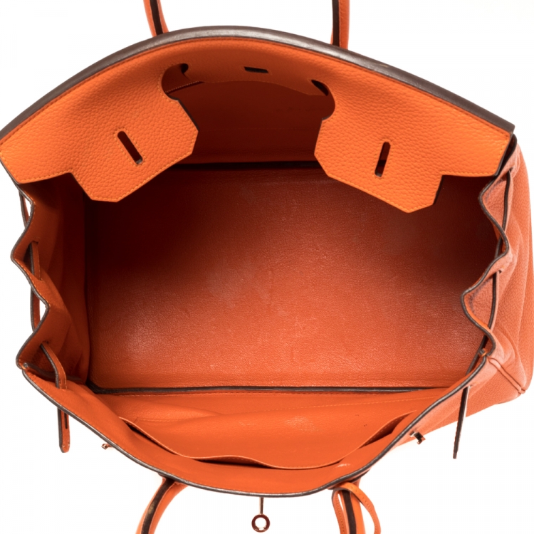 Pre Owned Hermes Orange Poppy Clemence Leather Palladium Hardware Birkin 35 Bag