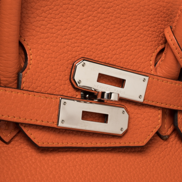 Pre Owned Hermes Orange Poppy Clemence Leather Palladium Hardware Birkin 35 Bag