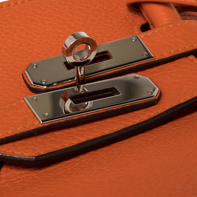Pre Owned Hermes Orange Poppy Clemence Leather Palladium Hardware Birkin 35 Bag