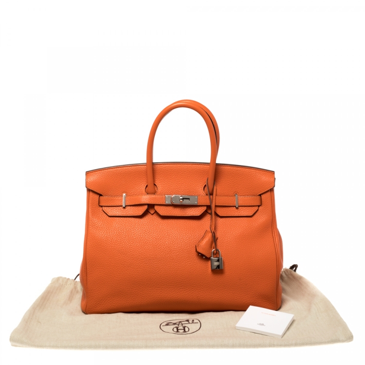 Pre Owned Hermes Orange Poppy Clemence Leather Palladium Hardware Birkin 35 Bag