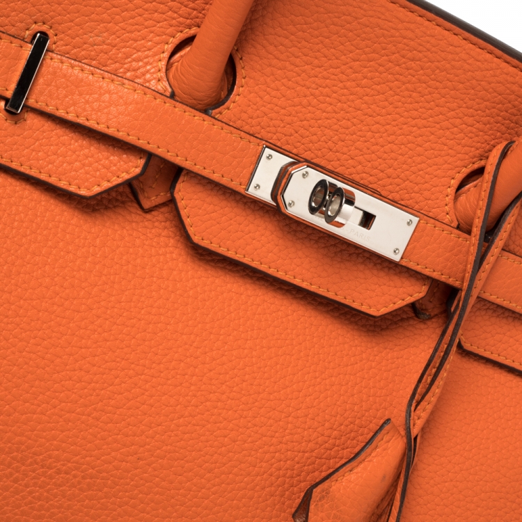 Pre Owned Hermes Orange Poppy Clemence Leather Palladium Hardware Birkin 35 Bag