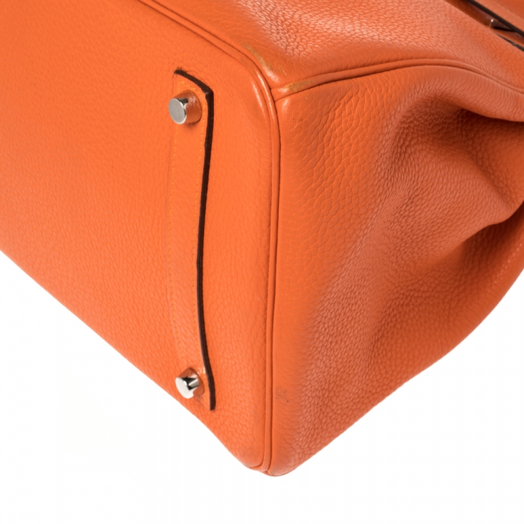 Pre Owned Hermes Orange Poppy Clemence Leather Palladium Hardware Birkin 35 Bag