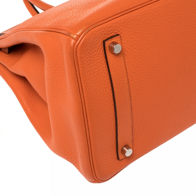 Pre Owned Hermes Orange Poppy Clemence Leather Palladium Hardware Birkin 35 Bag