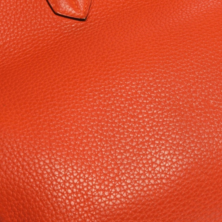 Pre Owned Hermes Orange Poppy Clemence Leather Palladium Hardware Birkin 35 Bag