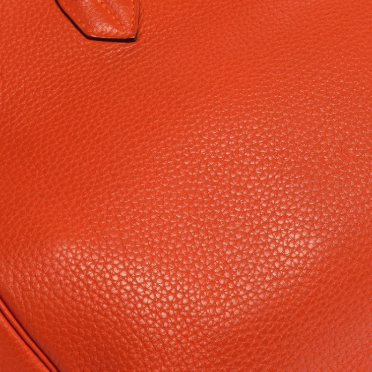 Pre Owned Hermes Orange Poppy Clemence Leather Palladium Hardware Birkin 35 Bag