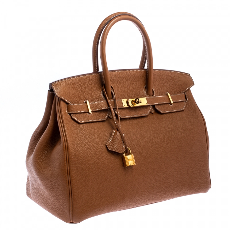 Pre Owned Hermes Brown Togo Leather Gold Hardware Birkin 35 Bag