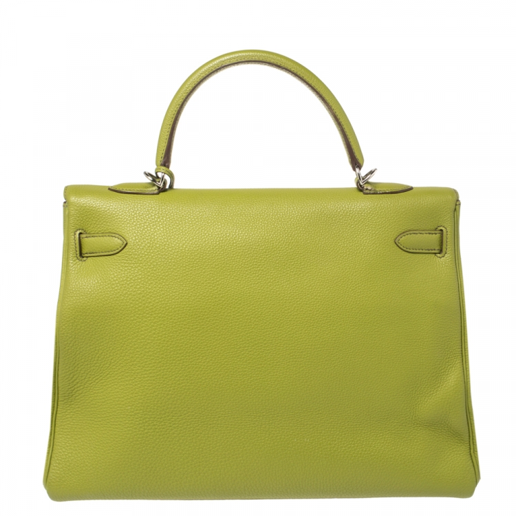 Pre Owned Hermes Apple Green Togo Leather Palladium Hardware Kelly Retourne 35 Bag